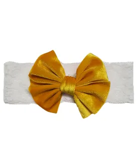 Velvet Big Bow Lace Headband- Yellow