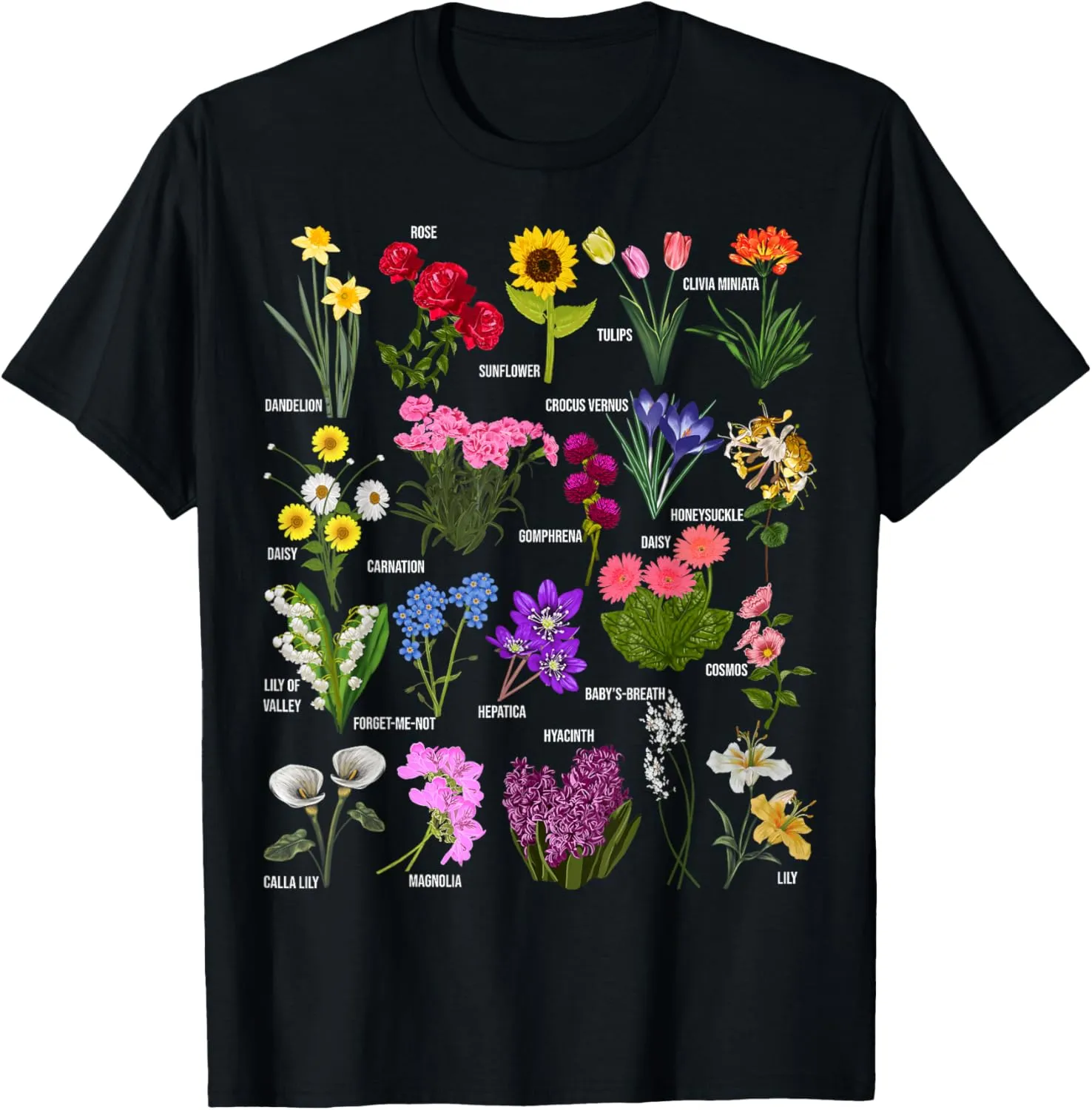 Vintage Flower Botanical Illustration Chart Plant T-Shirt