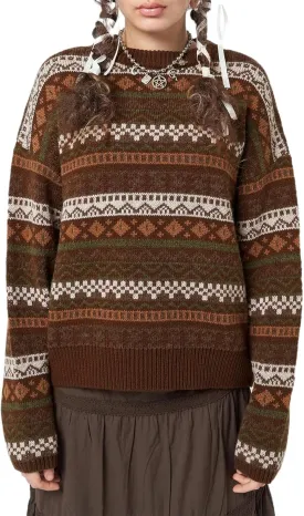 Women Vintage Striped Pullover Sweater Y2k Long Sleeve Crew Neck Loose Knit Sweaters Fall Winter Knitwear