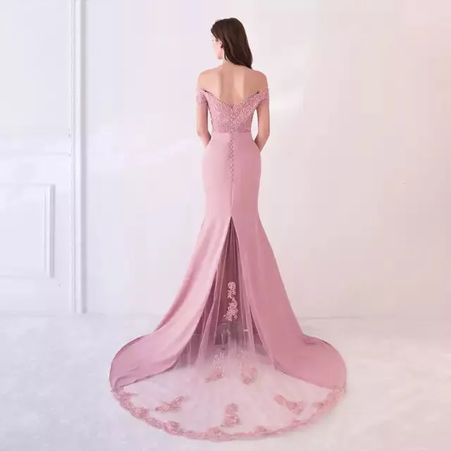 Women Wedding Dress Off Shoulder Short Sleeve Long Prom Dresses