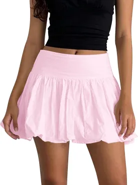 Women Y2k Cute Mini Bubble Skirts Pleated Ruffle Puffy Short Skirt A Line Low Waist Vintage Balloon Girls Skirts