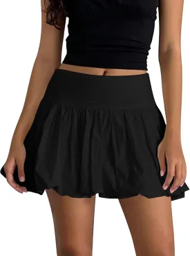Women Y2k Cute Mini Bubble Skirts Pleated Ruffle Puffy Short Skirt A Line Low Waist Vintage Balloon Girls Skirts