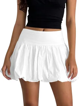 Women Y2k Cute Mini Bubble Skirts Pleated Ruffle Puffy Short Skirt A Line Low Waist Vintage Balloon Girls Skirts