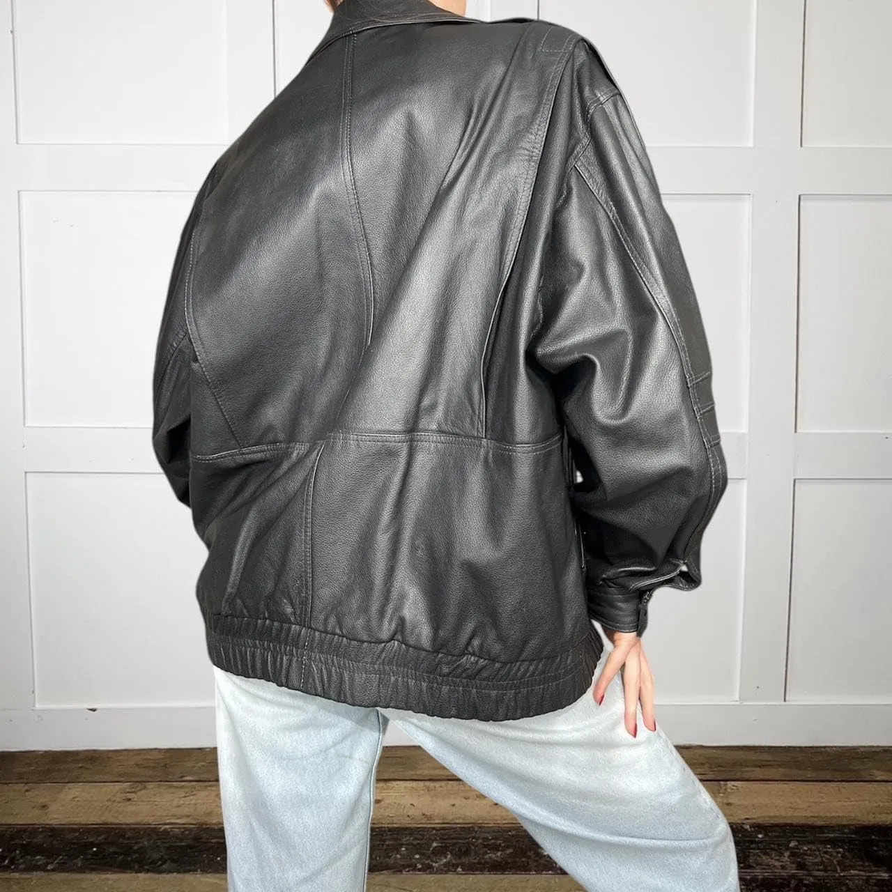 Womens 90'S Vintage Oversized Classic Style All Colour Genuine Leather Bomber Jacket
