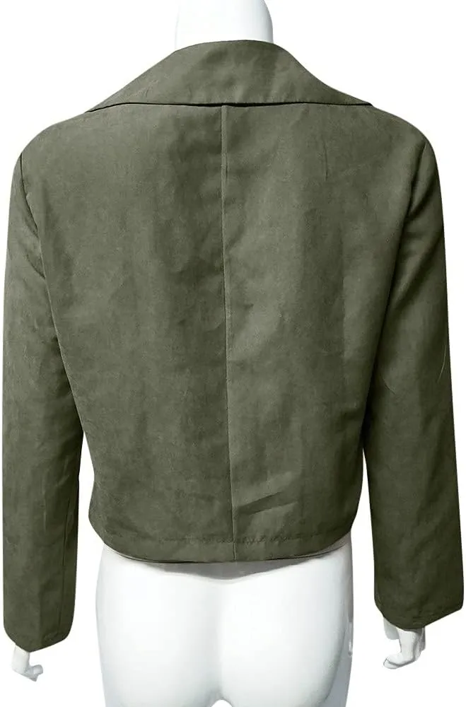 Women's Fashion Fall Leather Jacket Long Sleeve Zip Up Lapel Belted Motorcycle Jacket Vintage Solid Fitted Coat Outwear