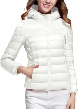Womens Puffer Hooded Jackets 2023 Winter Warm Packable Down Coats Lightweight Slim Fit Quilted Jacket Outdoor Coats