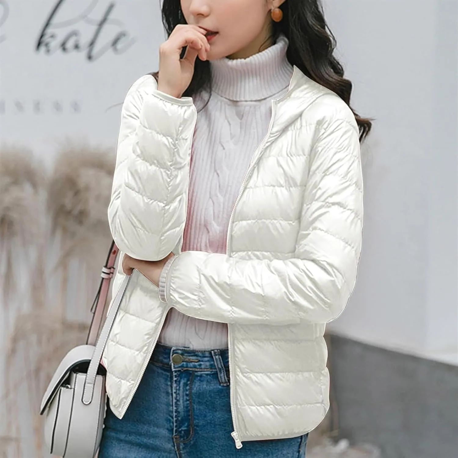 Womens Puffer Hooded Jackets 2023 Winter Warm Packable Down Coats Lightweight Slim Fit Quilted Jacket Outdoor Coats