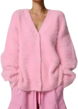 Women's Slouchy Fuzzy Cardigan Sweater - V Neck Long Sleeve Button Down Furry Knitwear for Fall, Plus Size