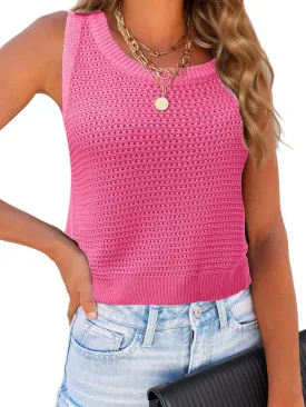 Womens Summer Sweater Vest Cropped Tank Tops 2025 Knit Sleeveless Hollow Out Fit Cami Vacation Casual Crop Tops