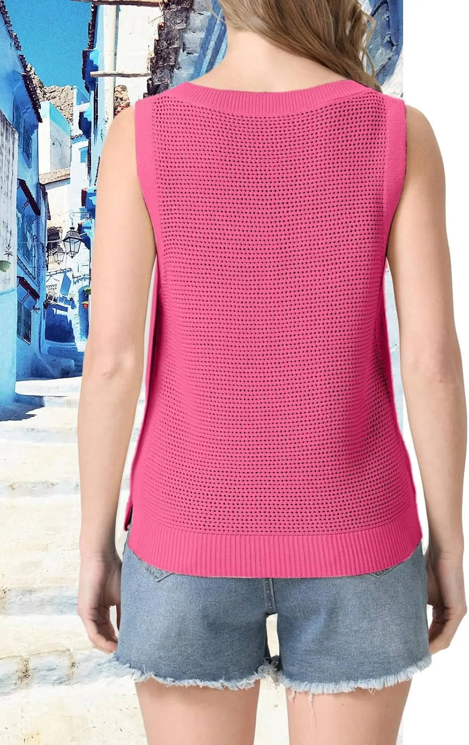 Womens Summer Sweater Vest Cropped Tank Tops 2025 Knit Sleeveless Hollow Out Fit Cami Vacation Casual Crop Tops