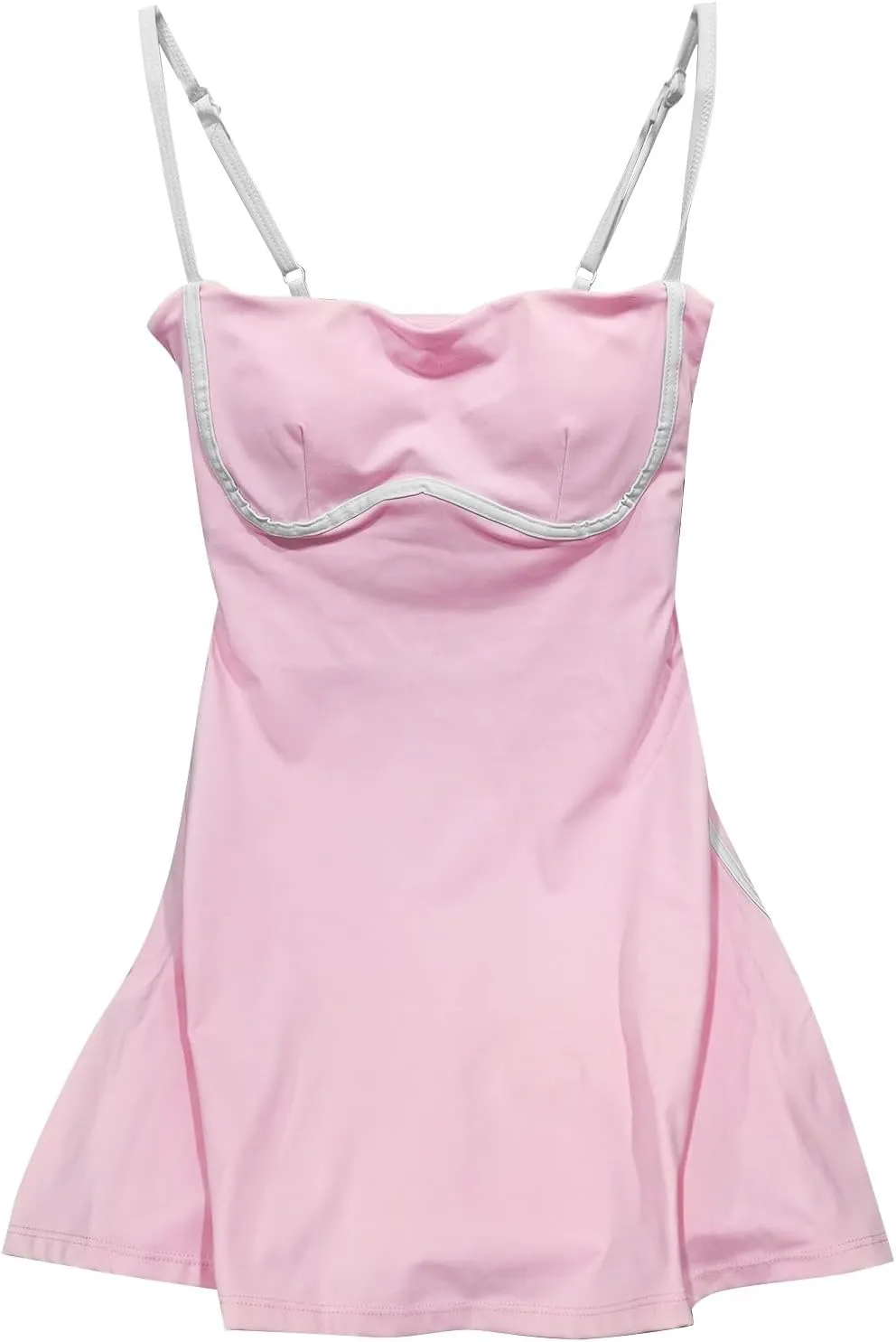 Womens Workout Tennis Dress with Built in Shorts Sleeveless Square Neck Suspender Exercise Yoga Dress