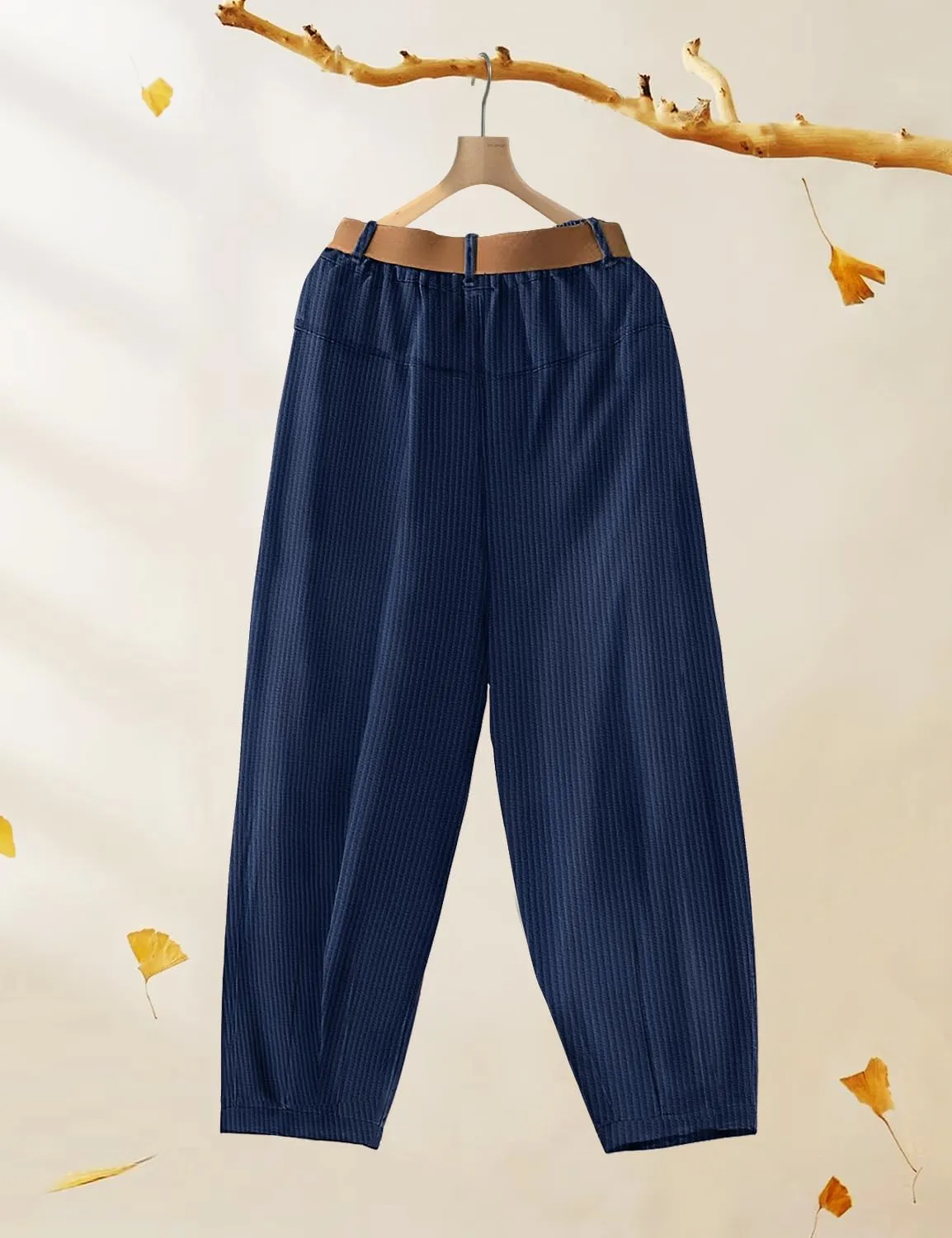 YESNO Women Baggy Cropped Pants Corduroy Casual Elastic Waist Fall Fashion 2024 Trousers with Pockets PCJ