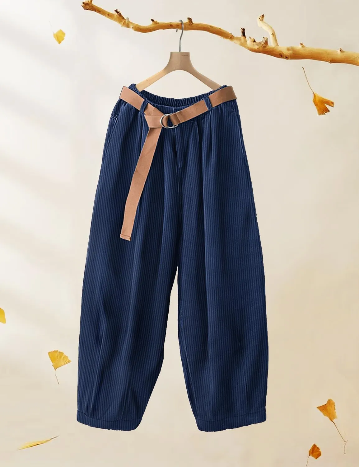 YESNO Women Baggy Cropped Pants Corduroy Casual Elastic Waist Fall Fashion 2024 Trousers with Pockets PCJ